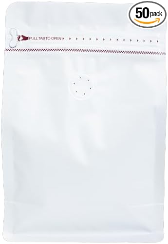 Premium Coffee Bags with Valve (100 pcs, 8 oz) Standing Coffee Beans Storage Bags, Reusable Heat Sealable Side Zipper Pouches, Eco-Friendly Packaging, Perfect for Home and Office - White