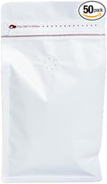 Premium Coffee Bags with Valve (100 pcs, 12 oz) Standing Coffee Beans Storage Bags, Reusable Heat Sealable Side Zipper Pouches, Eco-Friendly Packaging, Perfect for Home and Office - White