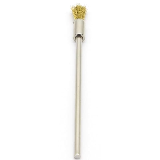 20PCS Brass Wire Brushes with Extended Handle - Metal Rust Removal, Polishing, Cleaning - 6mm Diameter, 1/8″ (3mm) Shaft, 100mm Length - Removes Burrs, Dust, and Oxide Layer - Rotary Tool Accessories