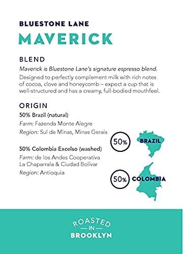 Bluestone Lane Coffee Beans, Maverick Espresso, Medium Roast, Whole Bean, 12 Ounce Bag (Pack of 2)