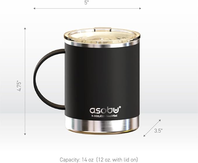 asobu Ultimate Ceramic Travel Mug, 12oz Insulated Stainless Steel Coffee Cup with Handle & Splash-Resistant Lid, Ceramic Lined for Pure Taste, BPA-Free, Double-Wall Vacuum for Hot Drinks