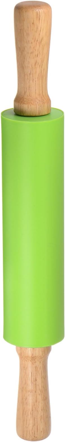 HARFINGTON Silicone Rolling Pins for Baking 15 Inch Wooden Handle Non Stick Rolling Pin Small Roller Playdough Rolling Pins for Dough Pizza Pastry Fondant Kitchen, Green