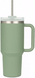 40oz Stainless Steel Tumbler with Handle & Metal Straw – Insulated Double Wall Travel Mug with Lid, Large Coffee Cup for Hot & Cold Drinks, Fits Car Cup Holders