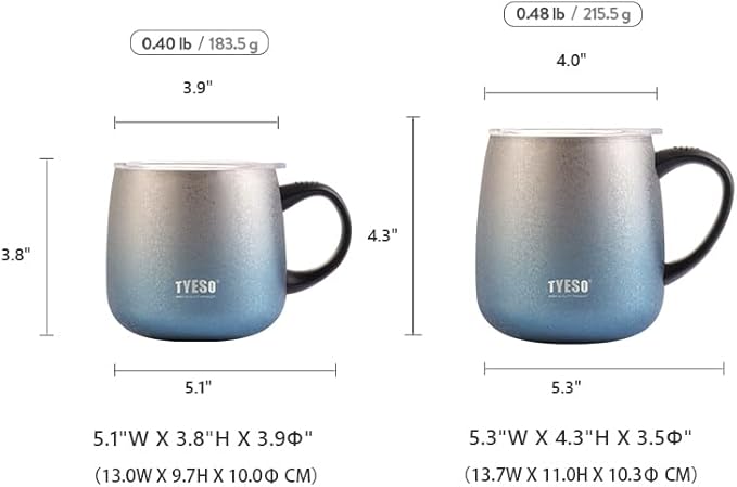 TYESO Office Coffee Mug,Vacuum Insulated Mug Double Wall Stainless Steel Tumbler Cup (Blue, 16 oz)
