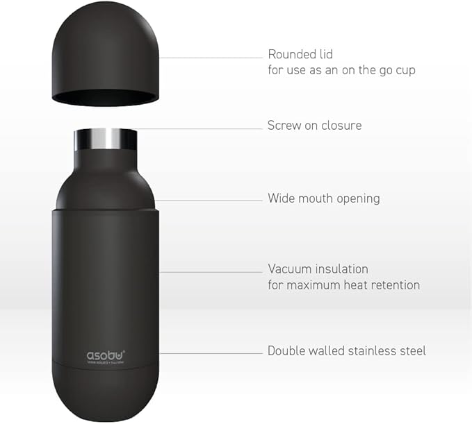 Asobu Orb Stainless Steel Double Wall Insulated Travel Water Bottle 14 Ounce (Black)