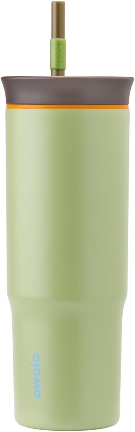 Owala Stainless Steel Triple Layer Insulated Travel Tumbler with Spill Resistant Lid and Straw, BPA Free, 24 oz, Brown/Green (Brave Adventures) (Pack of 12)