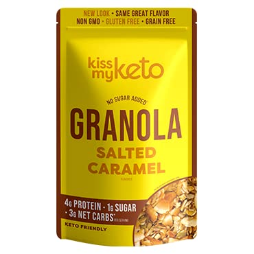 Kiss My Keto Sugar Free Granola, Salted Caramel 1-Pack – Curb Cravings with Few Net Carbs – Allulose Sweetened, Resealable & Gluten-Free Crunchy Clusters – Grain Free Granola Great With Yogurt or Milk