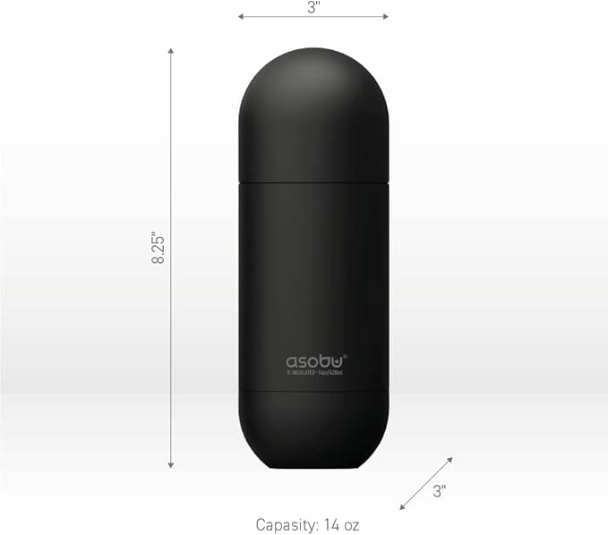 asobu Capsule Bottle Stainless Steel Double Wall Insulated Travel Water Bottle – Lid Doubles as a Cup 14 Ounce (Silver)