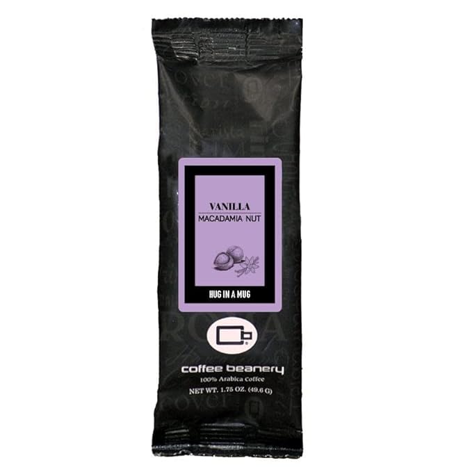 Coffee Beanery Vanilla Macadamia Nut Flavored Coffee, 1-1.75oz Try Me Size Coffee Sampler, Light-Medium Roast