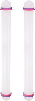 HARFINGTON 2pcs Fondant Rolling Pin with Rings PP 43cm x 3.5cm Non Stick for Baking, White