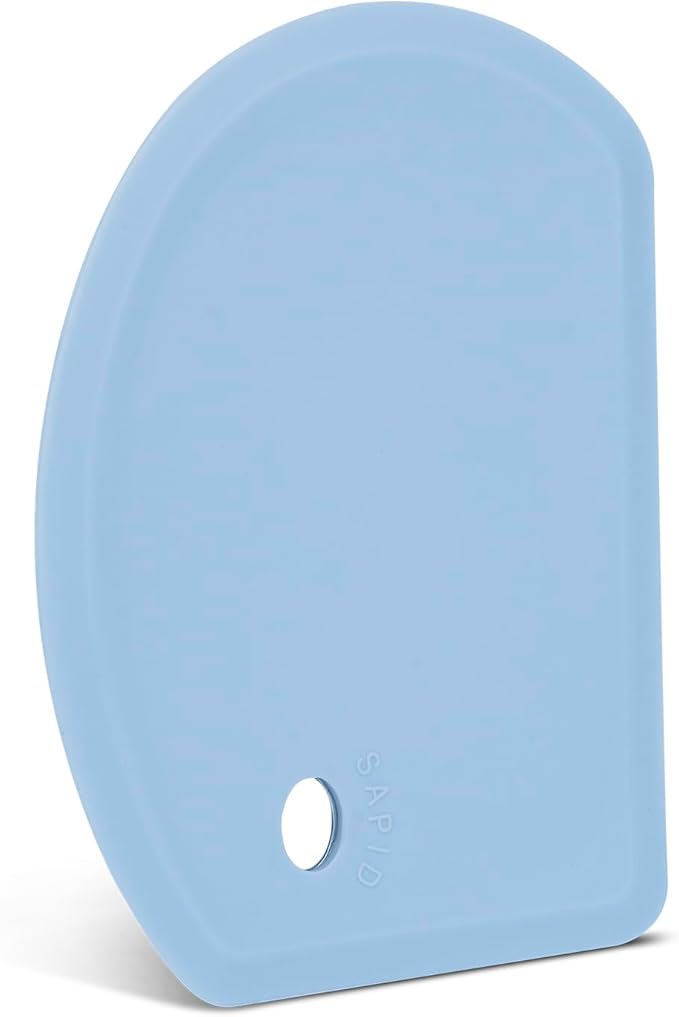 Silicone Dough Scraper with Stainless Steel Sheet, Curved Edge Flexible Bowl Scraper for Baking, Food Grade Silicone Bench Scraper for Sourdough Bread Proofing Basket, 5.98" × 4.3", Blue, SAPID