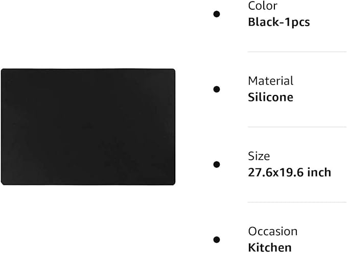 Extra Large Mulitpurpose Silicone Placemat,Countertop Protector, Kitchen Counter Mat, Table Mat, Heat Resistant, Washable, Non Slip (27.6x19.6 inch, Black-1pcs)