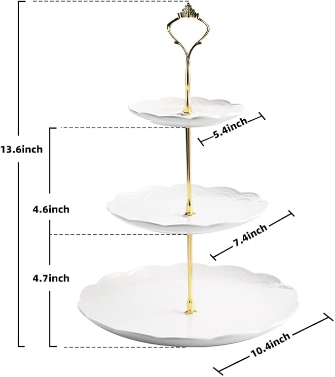 Sweejar 3 Tier Ceramic Cake Stand Wedding, Dessert Cupcake Stand for Tea Party Serving Platter(Rose Pink)