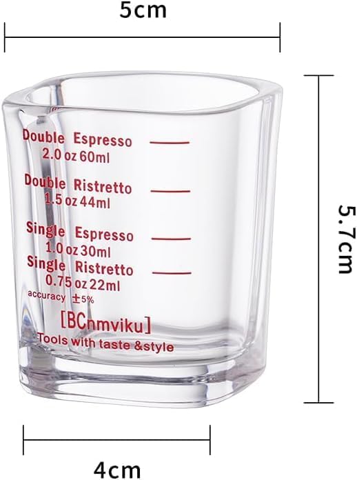 BCnmviku 2 PACK Red line Square Cup Espresso Shot Glasses Measuring Cup Liquid Heavy Glass for Baristas 2oz for Single Shot of Ristrettos