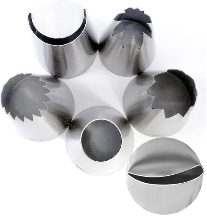 Extra Large Piping Tips Set for Cupcake Cake Decorating,6 Big Icing Tips with Round Star Rose Petal Ruffle Pastry Tips for Frosting