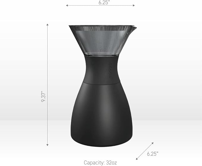 asobu Insulated Pour Over Coffee Maker (32 oz.) Double-Wall Vacuum, Stainless-Steel Filter and Take on the Go Carafe (Smoke)