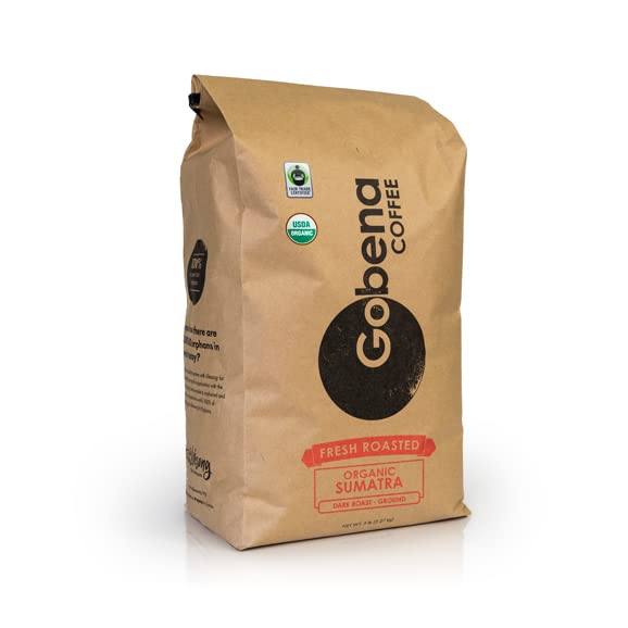 5lb Fair Trade Organic Certified Sumatra Ground Coffee Dark Roast, 100% Arabica Specialty Coffee, 80 ounces, 5 pounds, Bulk Coffee