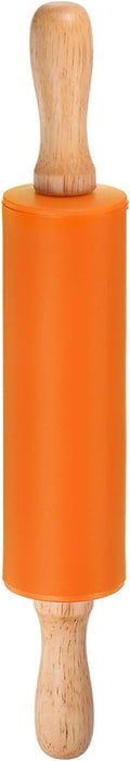 HARFINGTON Silicone Rolling Pins for Baking 12 Inch Wooden Handle Non Stick Rolling Pin Small Roller Playdough Rolling Pins for Dough Pizza Pastry Fondant Kitchen, Orange