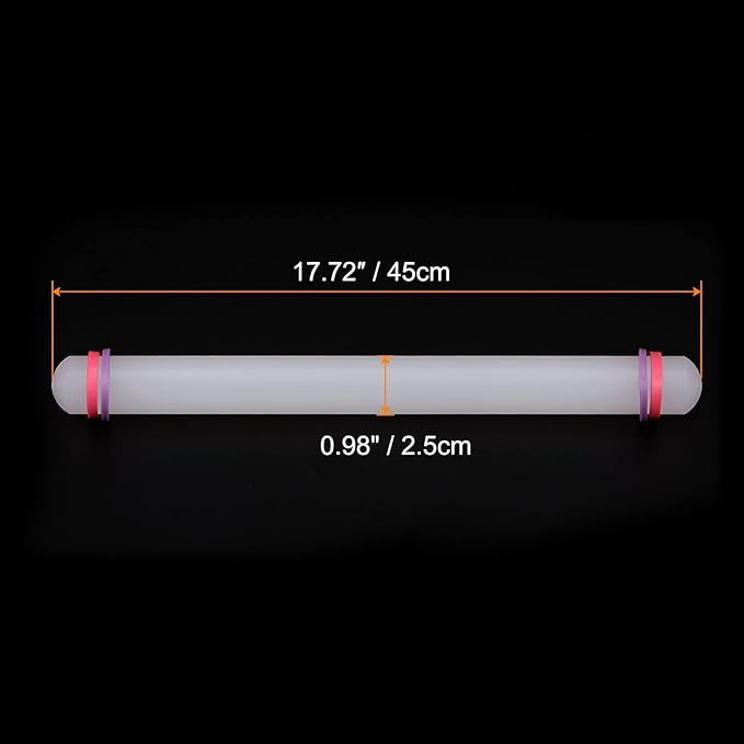 HARFINGTON Fondant Rolling Pin 18 Inch x 0.98 Inch Adjustable Guide Rings Non-Stick PP Plastic Fondant Roller Dough Roller Kitchen Decorating Tools for Cookie Pastry Pizza Clay