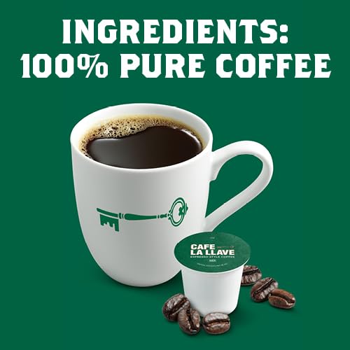 Cafe La Llave Espresso-Style Dark Roast Coffee Pods for Keurig K-Cup Brewers - Bold, Rich Flavor - 24 Count Single Serve Recyclable Capsules- Family Crafted