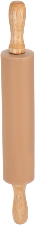 HARFINGTON Silicone Rolling Pins for Baking 12.2 Inch Non-Stick Silicone Surface Wooden Handle Rolling Pin Small Roller Playdough Rolling Pins for Fondant Kitchen Dough Pizza, Brown