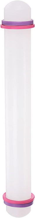 HARFINGTON Fondant Rolling Pin 12 Inch x 1.38 Inch Adjustable Guide Rings Non-Stick PP Plastic Fondant Roller Dough Roller Kitchen Decorating Tools for Cookie Pastry Pizza Clay