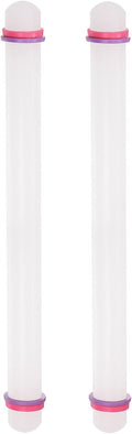 HARFINGTON 2pcs Fondant Rolling Pin 20 Inch x 0.98 Inch Adjustable Guide Rings Non-Stick PP Plastic Fondant Roller Dough Roller Kitchen Decorating Tools for Cookie Pastry Pizza Clay