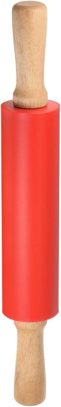 HARFINGTON Silicone Rolling Pins for Baking 15 Inch Wooden Handle Non Stick Rolling Pin Small Roller Playdough Rolling Pins for Dough Pizza Pastry Fondant Kitchen, Red