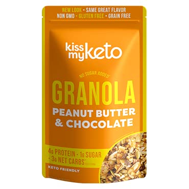 Kiss My Keto Sugar Free Granola, Peanut Butter Chocolate 2-Pack – Curb Cravings with Few Net Carbs – Allulose Sweetened, Resealable & Gluten-Free Crunchy Clusters – Grain Free Granola Great With Yogurt or Milk