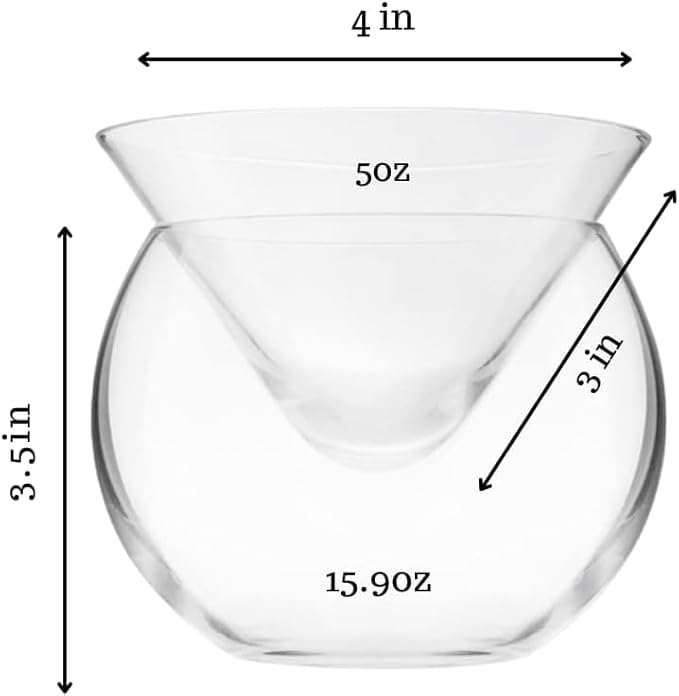 LEMONSODA Stemless Martini Glasses with Chiller - Set of 4 - Elegant Cocktail Glass Set with Server Bowl - Martini Gift Set for Margarita, Espresso Martinis, Manhattan Cocktails - Housewarming Gifts