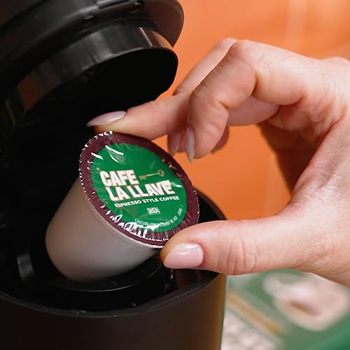 Cafe La Llave Espresso-Style Dark Roast Coffee Pods for Keurig K-Cup Brewers - Bold, Rich Flavor - 55 Count Single Serve Recyclable Capsules- Family Crafted