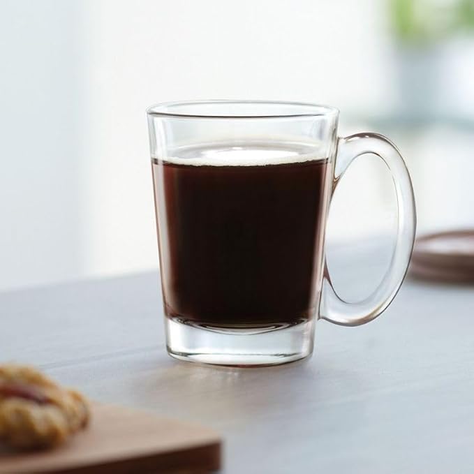 LEMONSODA Clear Large Glass Coffee Mug with Handles for Hot Beverages, Clear Mugs for Espresso, Tea, Cappucino, Latte, Juice (8.75 oz, 10.5 oz, 12 oz) (10.5 oz, Set of 6)