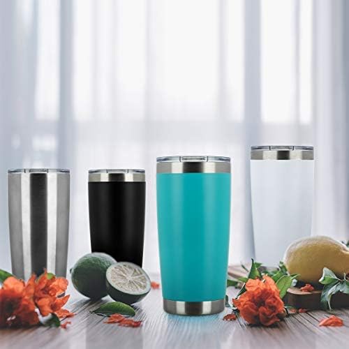 COMOOO 20oz/4Pack Double Wall Vacuum Insulated Travel Mug, Stainless Steel Tumbler with Lid, Durable Powder Coated Insulated Coffee Cup for Cold & Hot Drinks (Light Blue, 4 Pack)