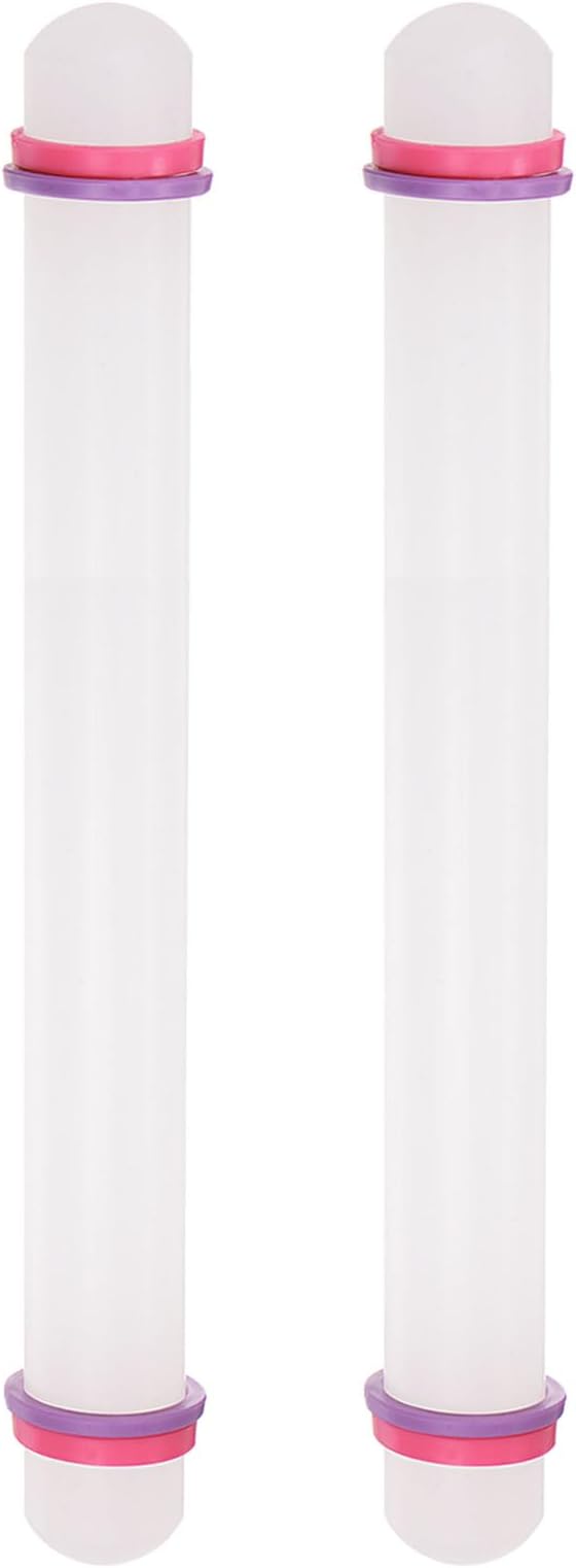 HARFINGTON 2pcs Fondant Rolling Pin with Rings PP 30cm x 2.5cm Non Stick for Baking White