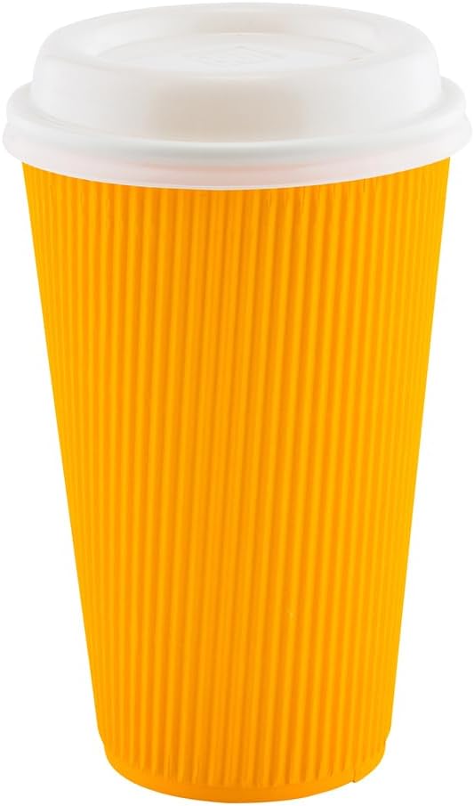 Restaurantware 16 Ounce Ripple Wall Disposable Coffee Cups, 500 Insulated Yellow Paper Tumblers with Rolled Rim Design, Lids Sold Separately for Hot Drinks like Tea, Hot Chocolate and More