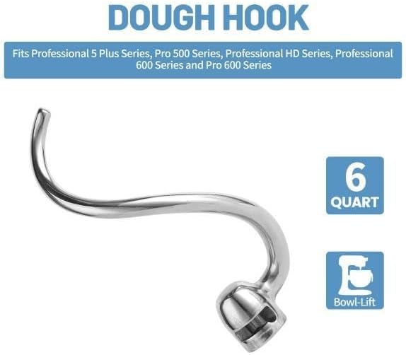 Stainless Steel Spiral Dough Hook Compatible with KitchenAid 5-6QT Mixer,Bowl Lift Stand Mixer Accessory, Dough Hook,Rust Resistant, Effectively Kneads Bread,Pizza,Pasta and Biscuits,Dishwasher Safe