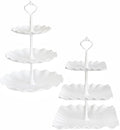 2 Set of 3-Tier Plastic Cupcake Stand Dessert Plates Mini Cakes Fruit Candy Display Tower White for Birthday Tea Party Baby Shower Serving Tray