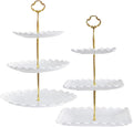 RAUVOLFIA 2 Pack of Plastic Round & Square Dessert Cupcake Stand, 3 Tier Cup Cake Holder Tower for Tea Party/Birthday/Wedding, Plastic Tiered Serving Tray (White)