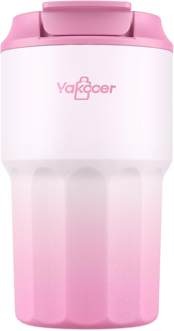 16 oz Coffee Insulated Tumbler with Lid and Flip Straw, Leak-Proof Food Grade 304 Stainless Steel Travel Coffee Mug, Double Wall Vacuum Cup for Hot and Cold Drinks (Gradient Pink)