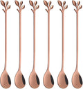 AnSaw 6-Piece Elegant Rose Gold Leaf Long Handle Teaspoons - 7.4" Stainless Steel Stir Spoons for Coffee & Tea, Perfect for Mixing & Stirring
