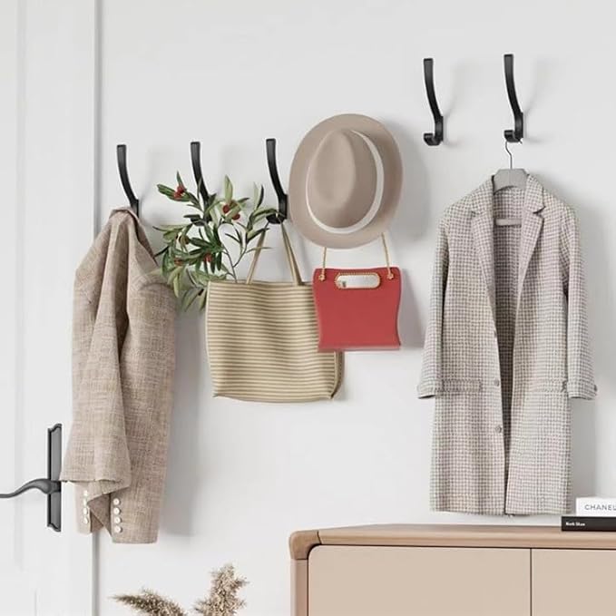 12 Pack Hanging Coat Hooks Wall Mount, Coat Hanger Wall Hangers, Metal Hooks for Hanging Heavy Duty, Screw in Hooks for Hanging Towels, Clothes, Backpack, Hat, Bag, Jacket, Key, Robe, Backpack Black