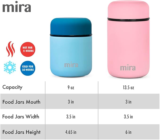 MIRA Insulated Food Jar Thermo for Hot Food & Soup, Compact Stainless Steel Vacuum Lunch Container for Meals To Go - 13.5 oz, Olive Green