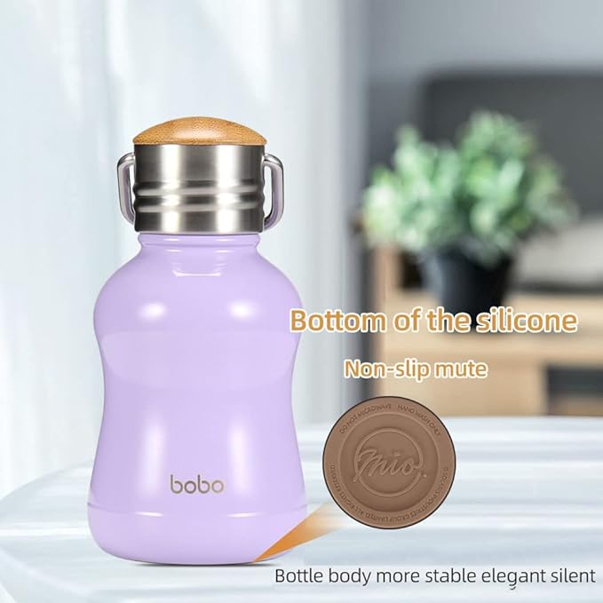 YOHKOH Mini Vacuum Insulated Water Bottle With Bamboo Lid - Stainless Steel Thermos Water Bottle for Women Girls Kids, Metal Sports Hot and Cold Water Bottle Leak-Proof BPA-Free (6.4oz,Violets)