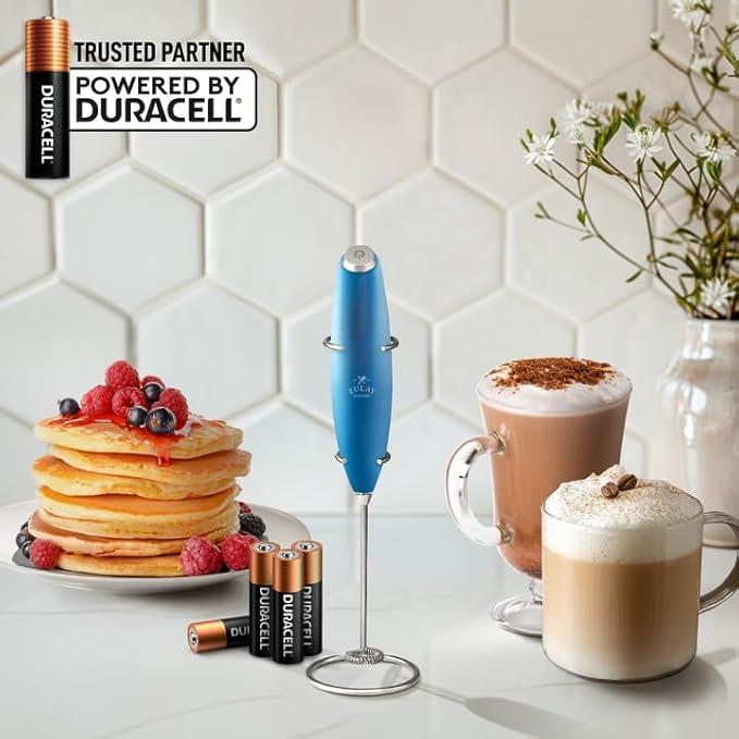 Zulay Kitchen Powerful Milk Frother Wand With 4 AA Duracell Batteries - Ultra Fast Handheld Drink Mixer - Electric Whisk Foam Maker for Coffee, Lattes, Cappuccino, Matcha & Creamer -