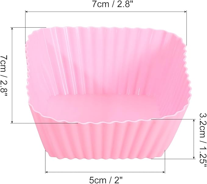 uxcell 18Pcs Silicone Cupcake Baking Cups, Silicone Muffins Liners Non-Stick Square Baking Cups, for Cooking Eggs Baking Muffins and Make a Cake(Pink)
