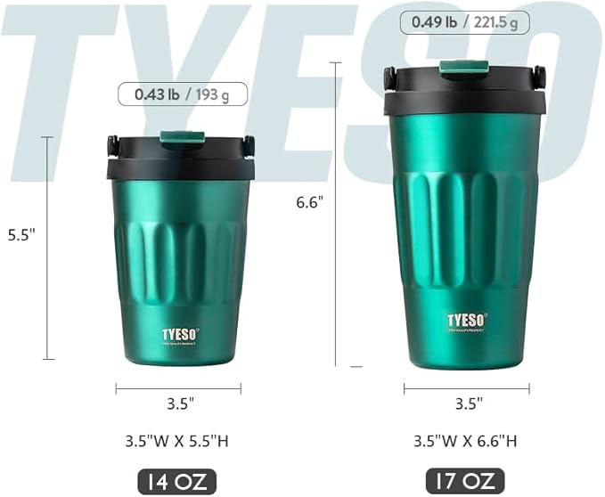 TYESO Stainless Steel Portable Tumbler with Flip Lid,Travel Mug with Concealed Carry Handle, Leakproof Insulated Coffee Cup (BLUE, 13 OZ)
