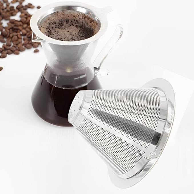 TQEONKL Pour Over Coffee Dripper,Paperless Reusable Coffee Filter,Metal Cone Reusable Single Cup Coffee Maker (2-4 cups)