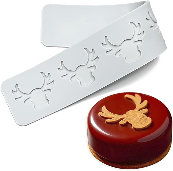 mostsom 3D Hollow Out Lace Mold Silicone Christmas Deer Head Shape Fondant Molds Chocolate Mould for Cake Pastry Decor Baking Gumpastes Moulds Decoration (N_ Deer Head)