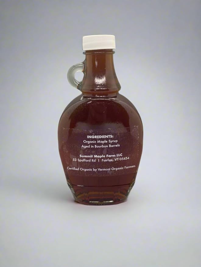 Summit Maple Farm Bourbon Barrel Aged Organic Maple Syrup, 8 oz glass bottle