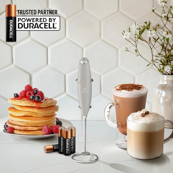 Zulay Kitchen Powerful Milk Frother Wand With 4 AA Duracell Batteries - Ultra Fast Handheld Drink Mixer - Electric Whisk Foam Maker for Coffee, Lattes, Cappuccino, Matcha & Creamer -